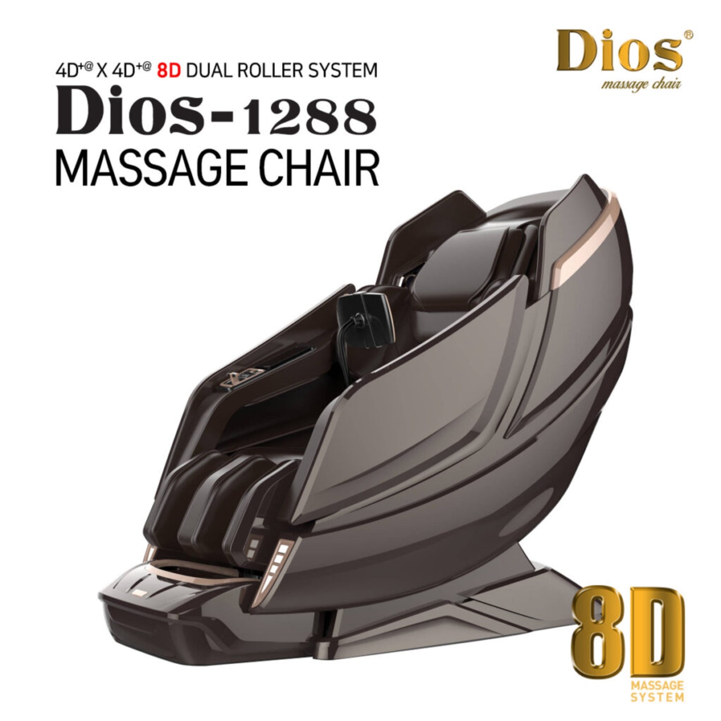 Kahuna Dios Massage Chair 8D Dual Air Tech Touch Roller SL-track with Brain Relaxation Program Dios-1288 Brown