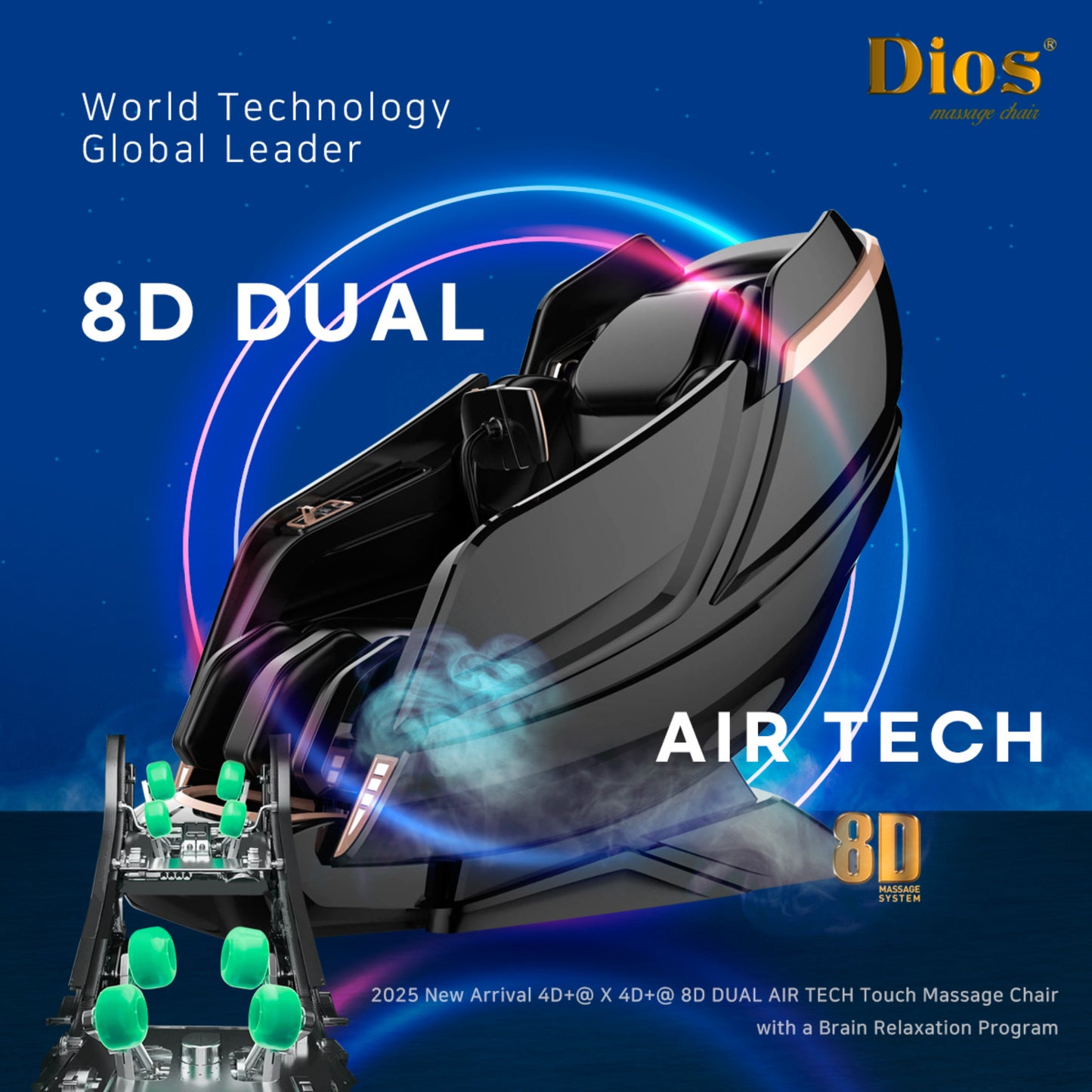 Kahuna Dios Massage Chair 8D Dual Air Tech Touch Roller SL-track with Brain Relaxation Program Dios-1288 Brown
