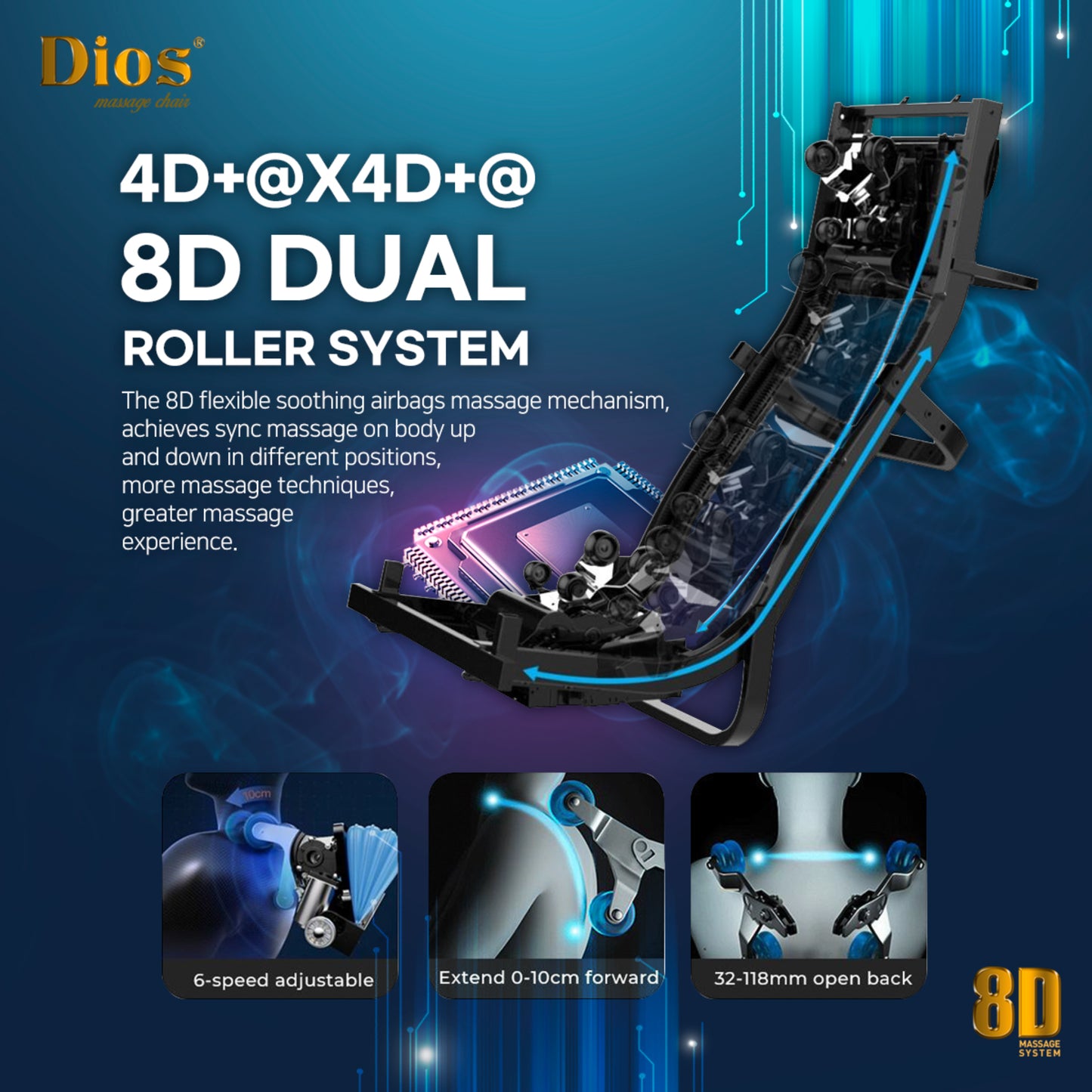 Kahuna Dios Massage Chair 8D Dual Air Tech Touch Roller SL-track with Brain Relaxation Program Dios-1288 Brown