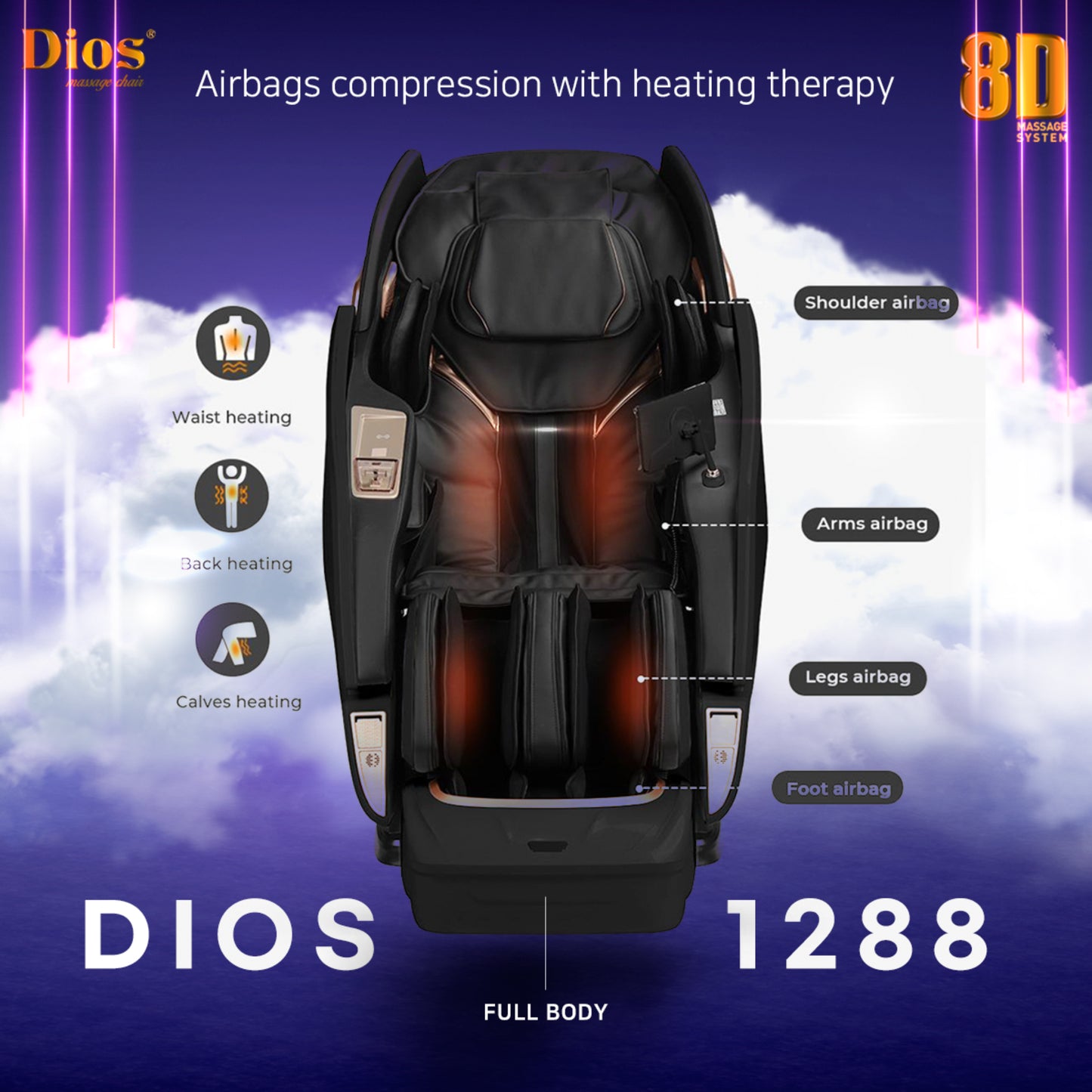Kahuna Dios Massage Chair 8D Dual Air Tech Touch Roller SL-track with Brain Relaxation Program Dios-1288 Brown