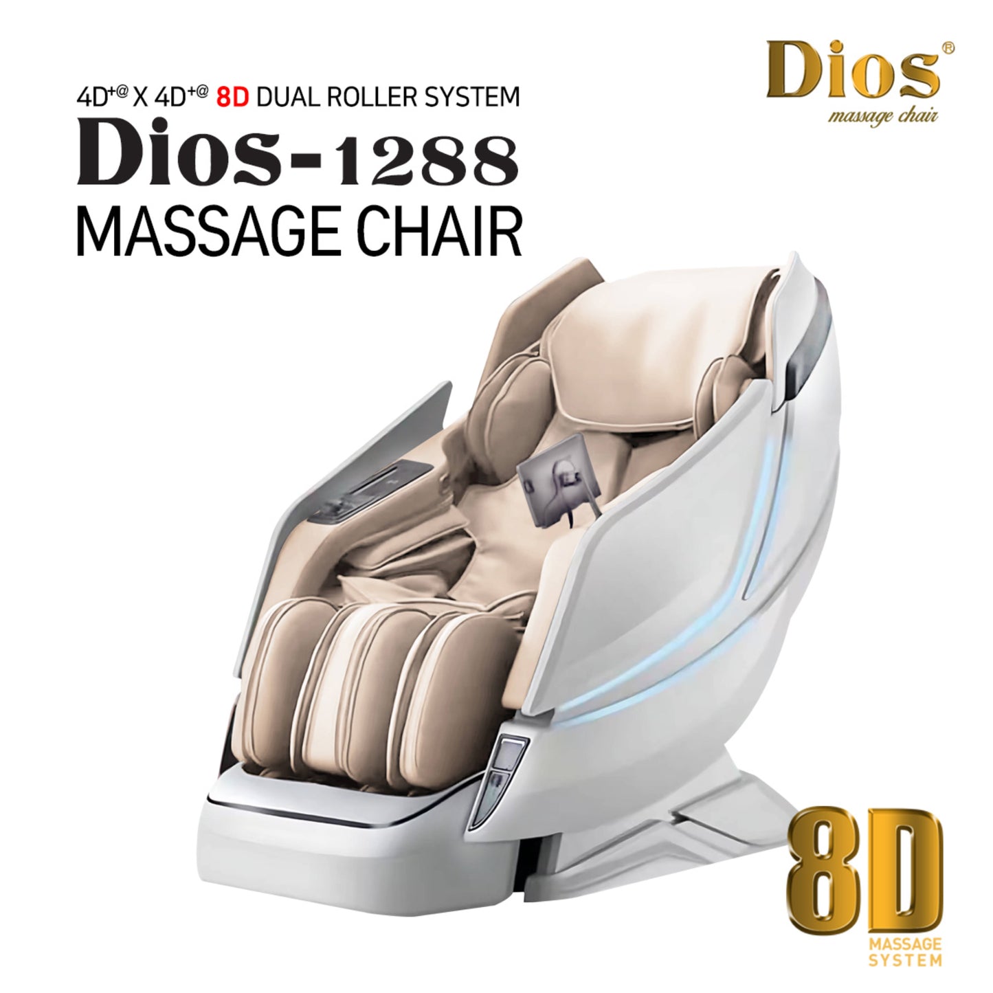 [Pre-Order 8-27-2024] Kahuna Dios Massage Chair 8D AI Dual Air Tech Touch Roller SL-track with Brain Relaxation Program Dios-1288 White